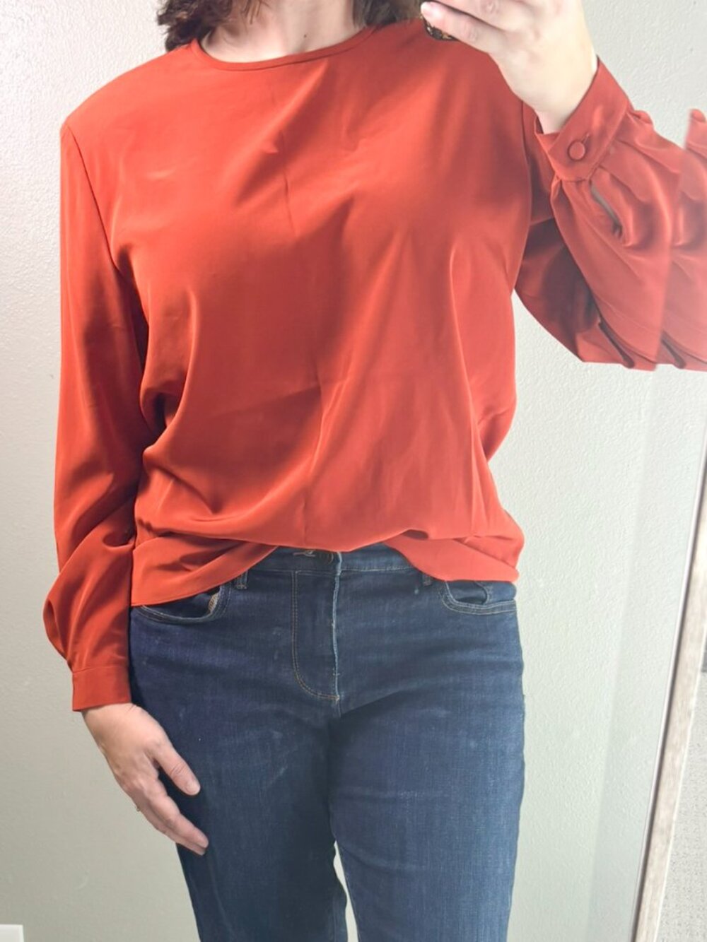 Vintage 80s 90s Kasper ASL Burnt Orange High Neck Blouse Size 12 Fall